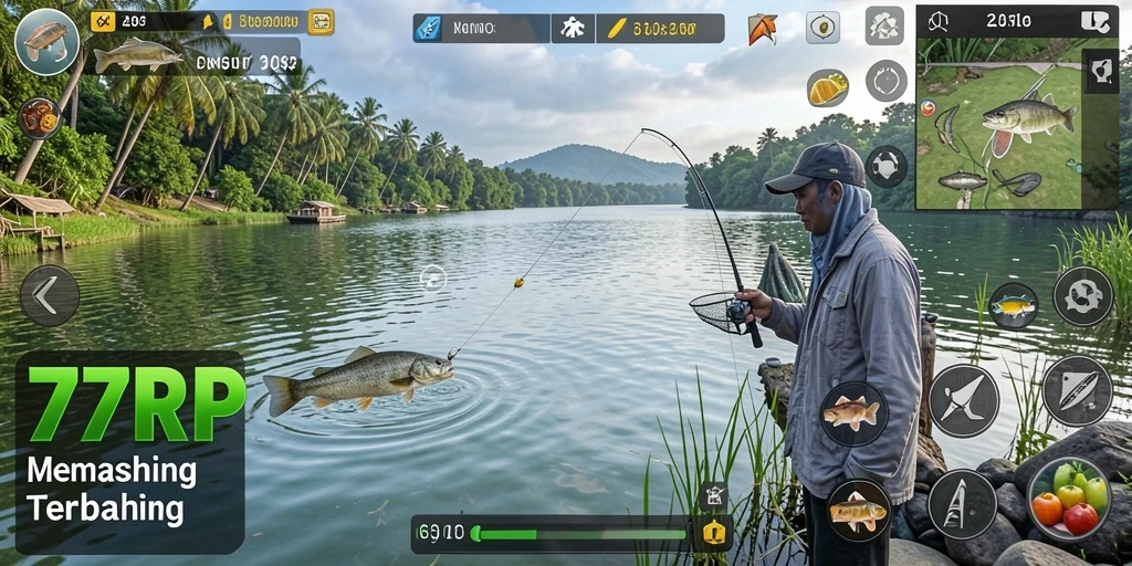 Tampilan menarik dari gameplay memancing di 77RP.