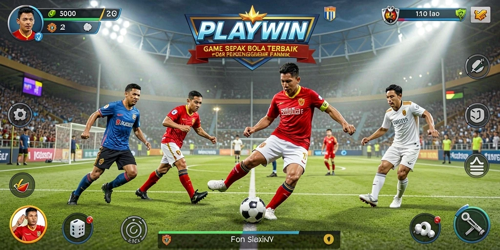 Tampilan gameplay mendebarkan dalam PLAYWIN, penuh aksi sepak bola.