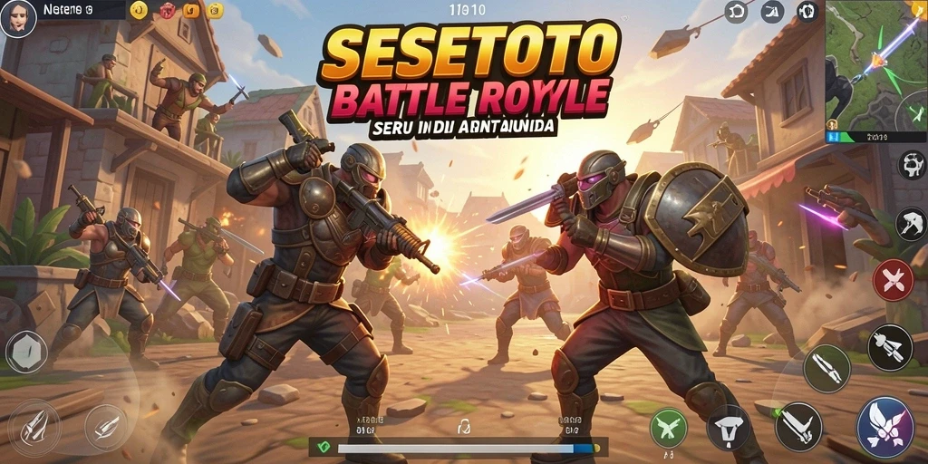 Tampilan aksi seru dalam gameplay SESETOTO Battle Royale.