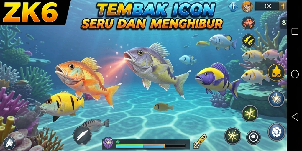 Screenshot gameplay ZK6 menampilkan aksi seru menangkap ikan.